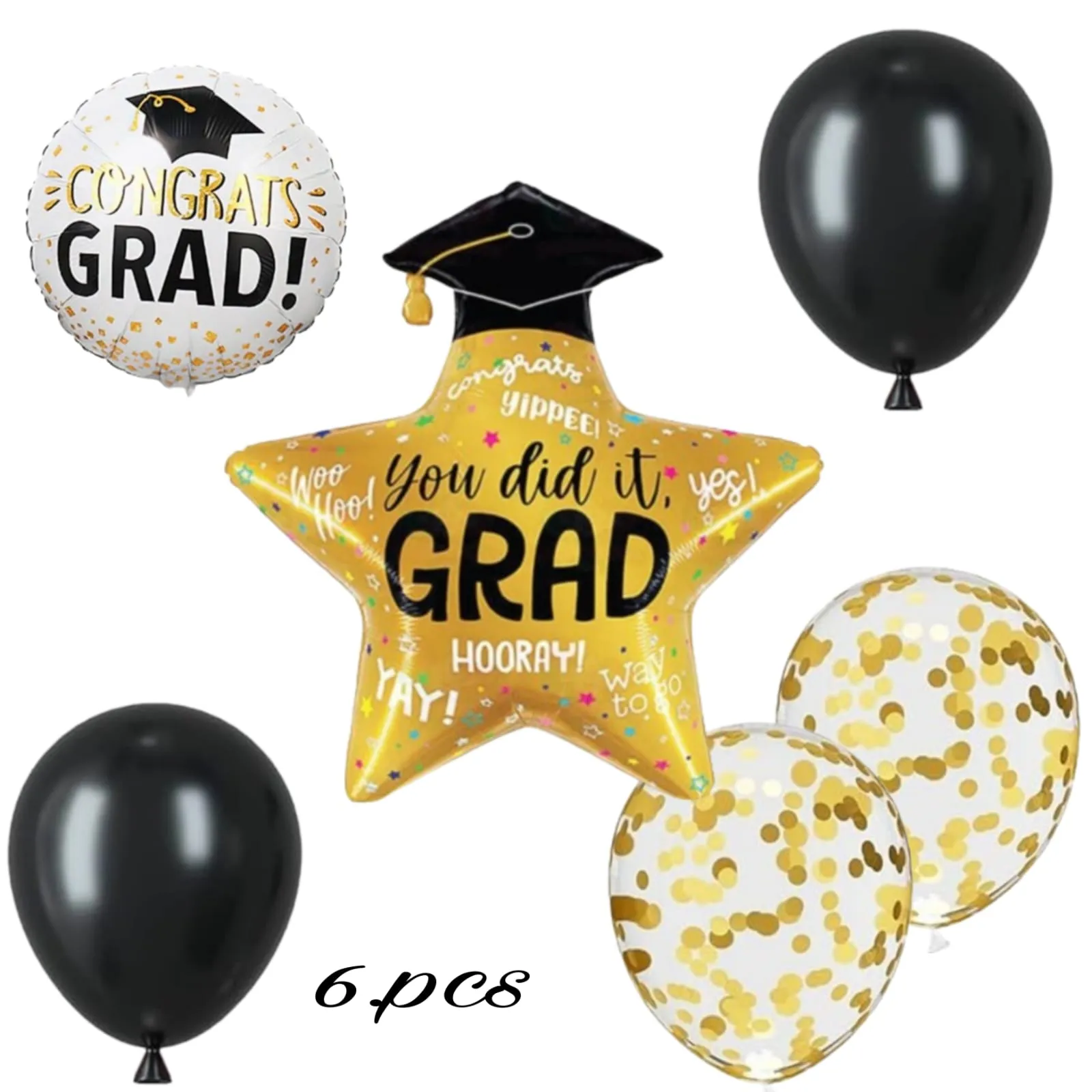 بالونات هيليوم فويل 6 قطع لحفلة التخرج شكل نجمة ودائرة